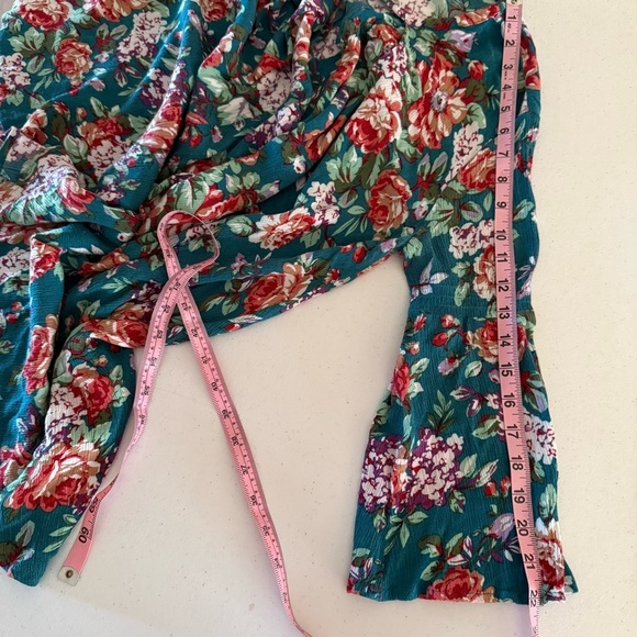 Umgee Floral Boho Dress Keyhole Dark Jade Peasant Tunic Hippie Women’s Size S - Picture 8 of 15